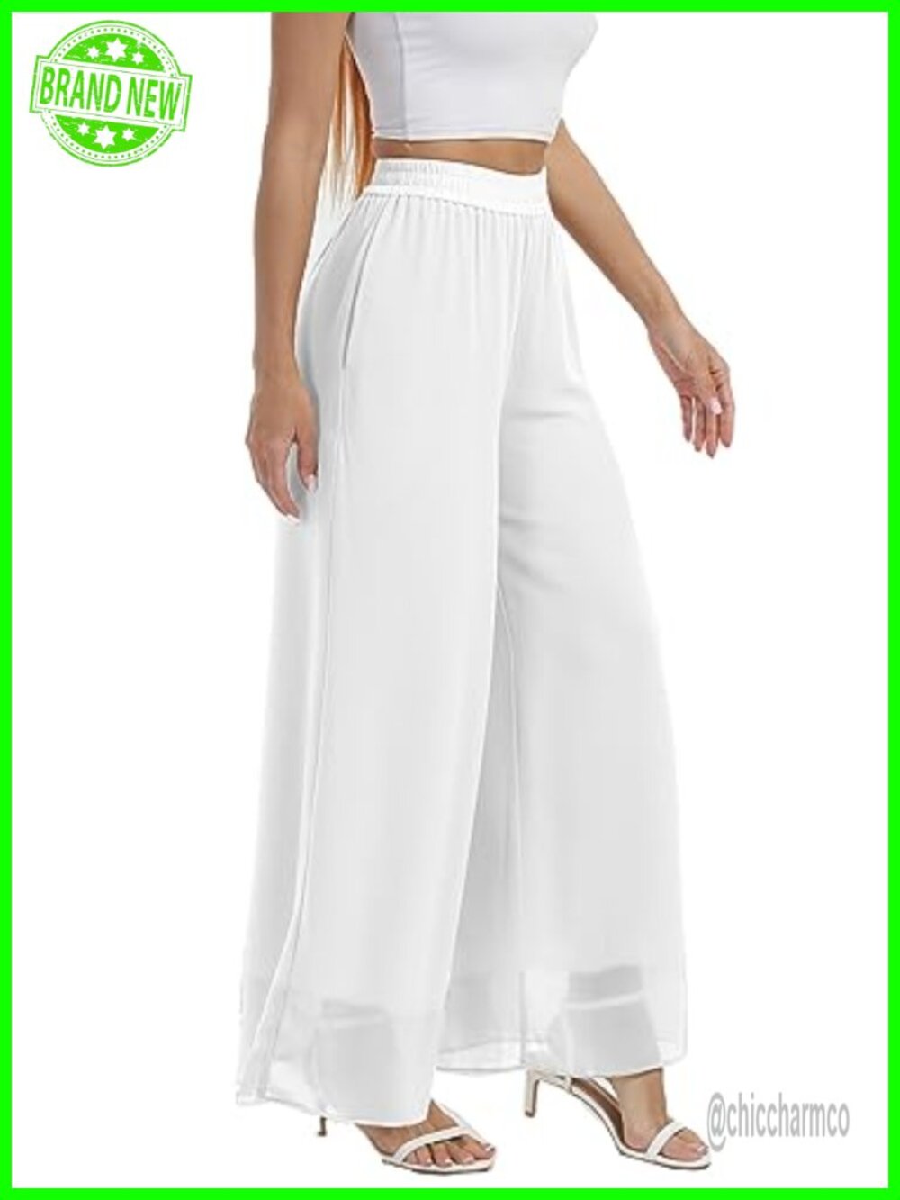 Women's Wide Leg Palazzo Pants Chiffon Flowy Loose Party Wedding Dressy Casual